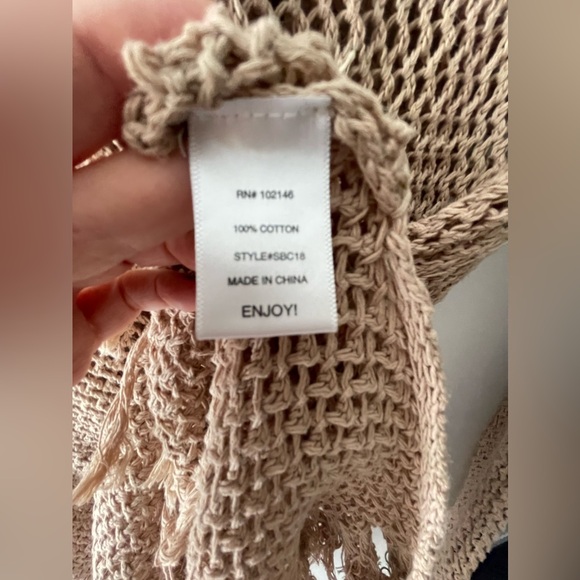 MICHAEL STARS KNIT/CROCHET/MESH HOODED SWIM COVER UP OR SWIM DRESS IN TAN SZ M/L - Picture 3 of 10